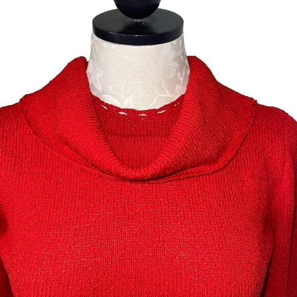 Picardo Knits Vintage Sweater Dress Size Small Red Knit Fitted Midi Cowl Neck - Picture 4 of 14